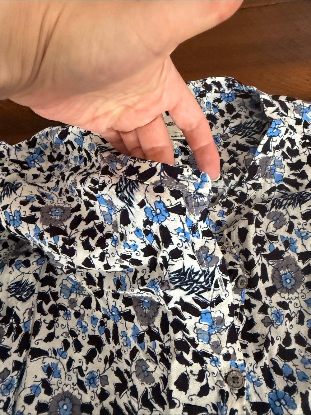 Zadig & Voltaire Blue Black White Floral Button-Up Top - Picture 6 of 6